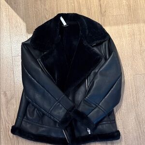 Black Faux Shearling Aviator Jacket - MANGO